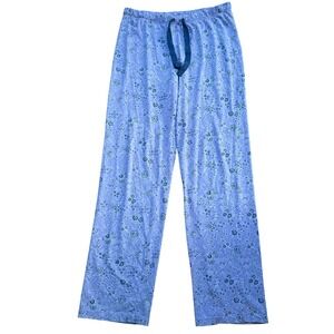 Lands' End Pajama Pants Womens S/T 6-8 Blue Floral Excellent Cotton Stretch Tall